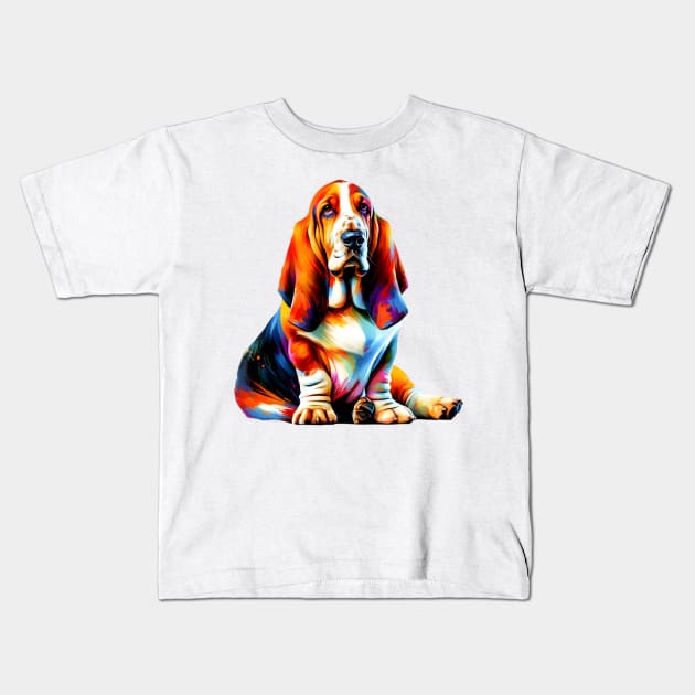 Colorful Splash Basset Hound in Artistic Style Kids T-Shirt by ArtRUs